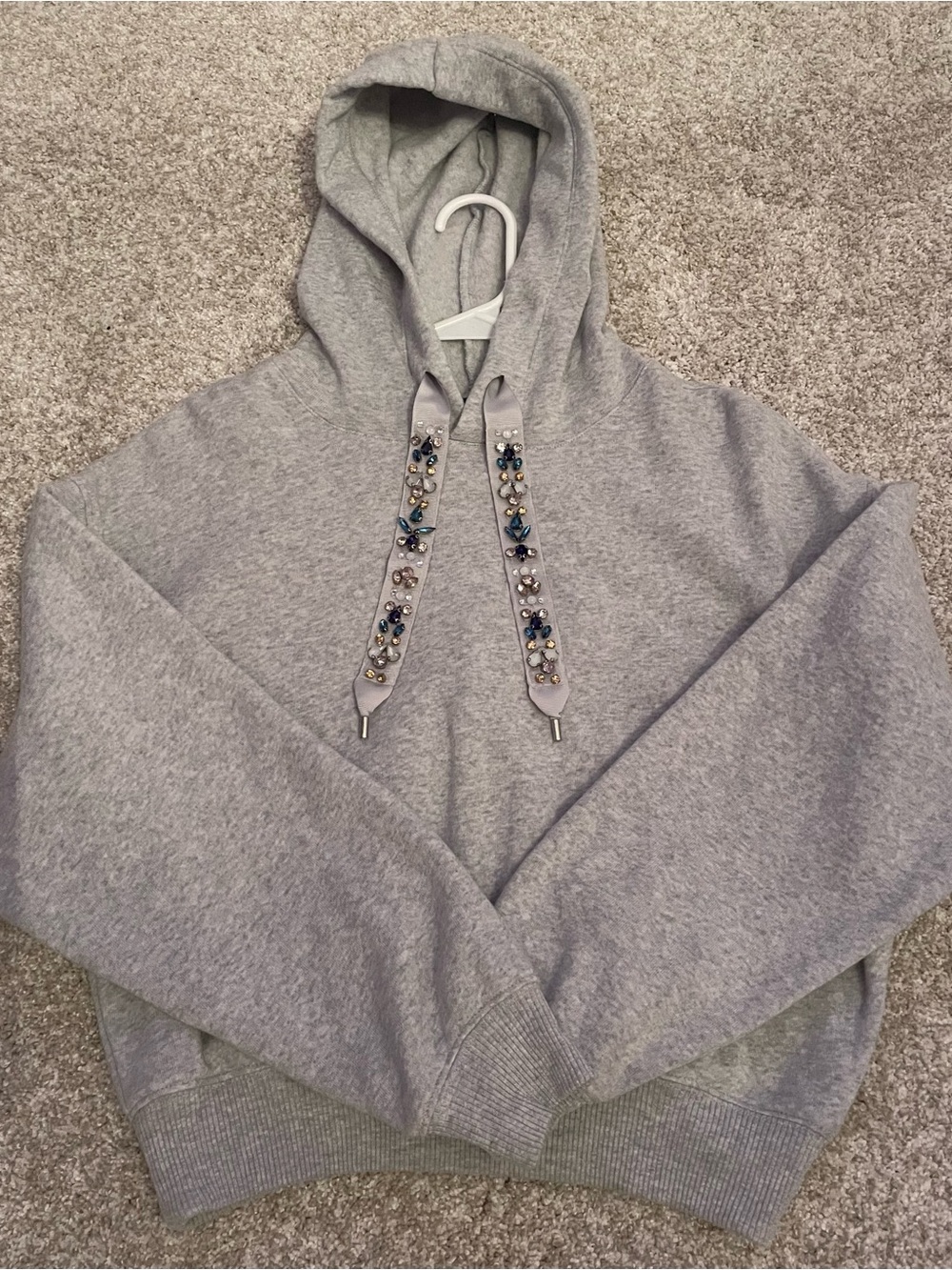 Express Gray Jeweled Rhinestone Drawstring Hoodie – XS